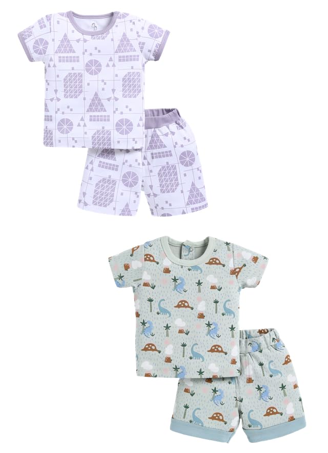 Image of Baby Girls 100% Cotton Printed Half Sleeve T-shirt & Short Summer Clothing Sets (Pack Of 2)