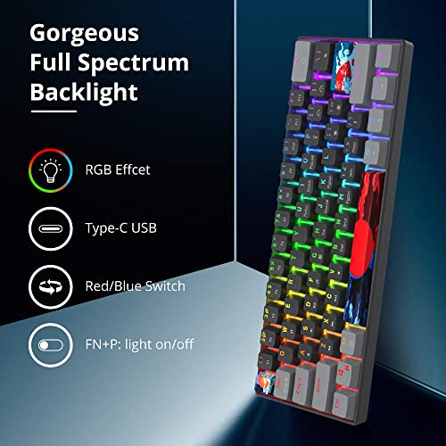 Image of Fogruaden 60% Mechanical Gaming Keyboard, 61 Keys, RGB Backlit, Compact 60 Percent Wired Keyboard for Win /Mac PC Gamer, Easy to Carry on Trip (61Dark-BlueSwitch-RGB)