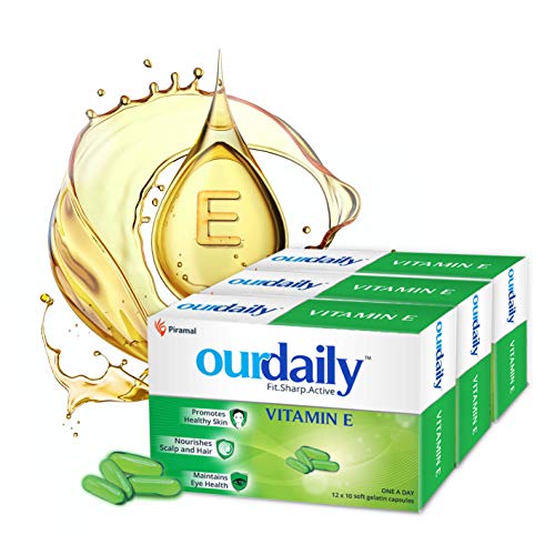 Image of OurDaily Vitamin E Capsules for Face & Hair by Piramal | 400mg | 360 capsules | 36 Strips | Vitamin E Tablet for Beautiful Glowing Face, Healthly Skin, Hair & Eyes Nutrition