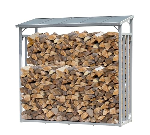 QUICK STAR Aluminium Kaminholzregal Außen 185 x 70 x 185 cm, Pro - 40 mm Aluprofil, Grau, Wetterfest, Kapazität 2,3 m³ (3,5 SRM), XXL Garten Kaminholzunterstand Stapelhilfe