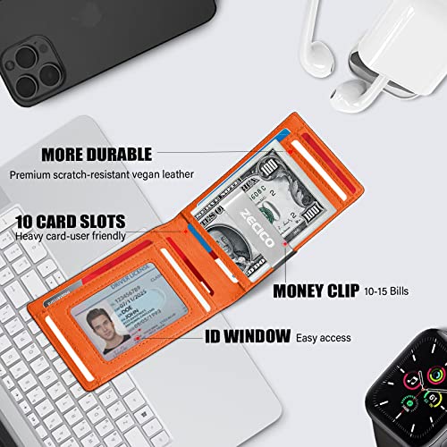 Mens Slim Wallet Money Clip: Bifold Leanther Wallets RFID Blocking Front Pocket Wallets Credit Card Holder with ID Window Gifts for Men2
