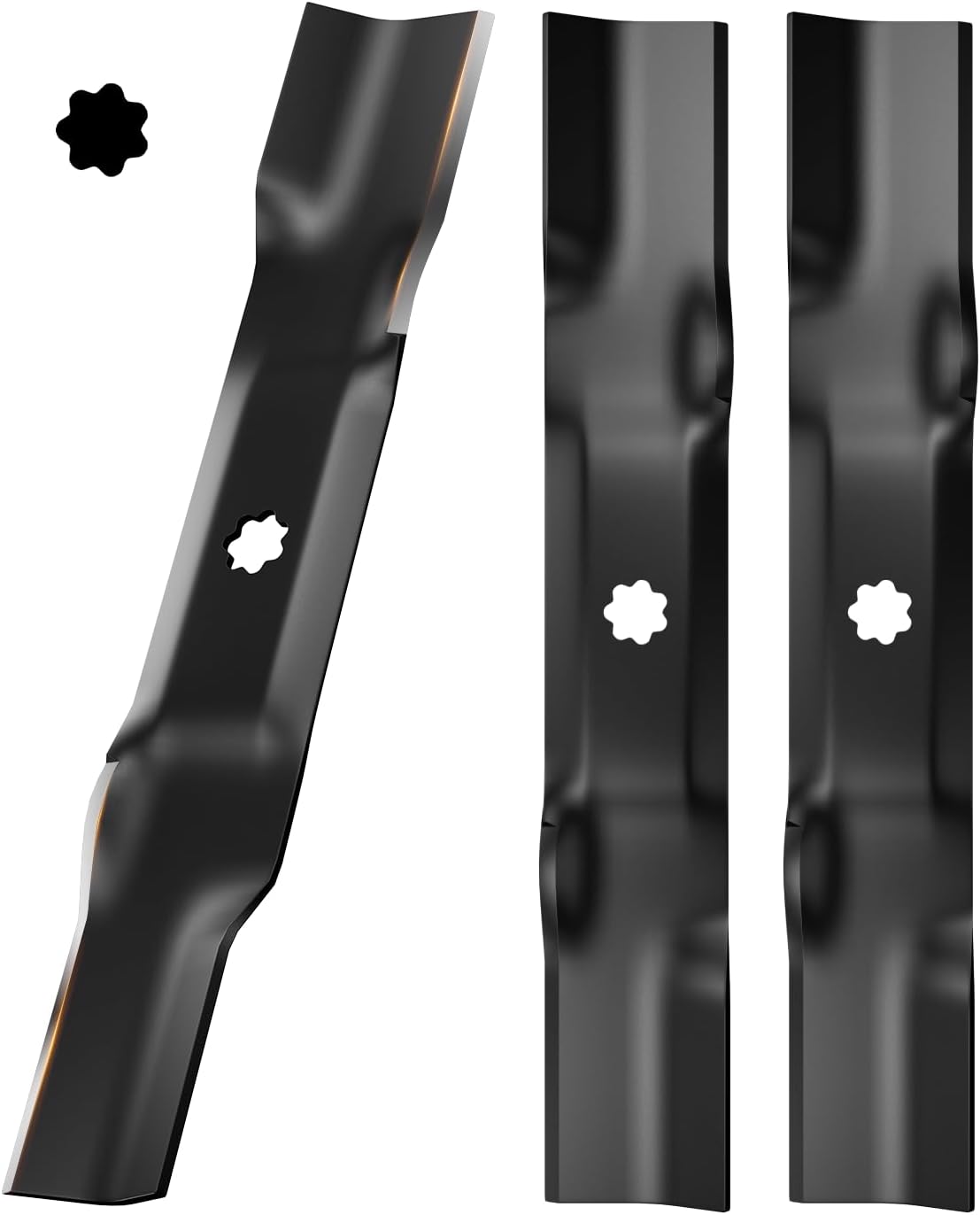 GY20852 48" Lawn Mower Blades with 7 Point Star Shape, Mulching Blade Compatible with John Deere D140, E140, E170, S140 48" Deck Zero Turn Lawn Tractor, Replaces Number GX21784, AM137757, 3 Pcs