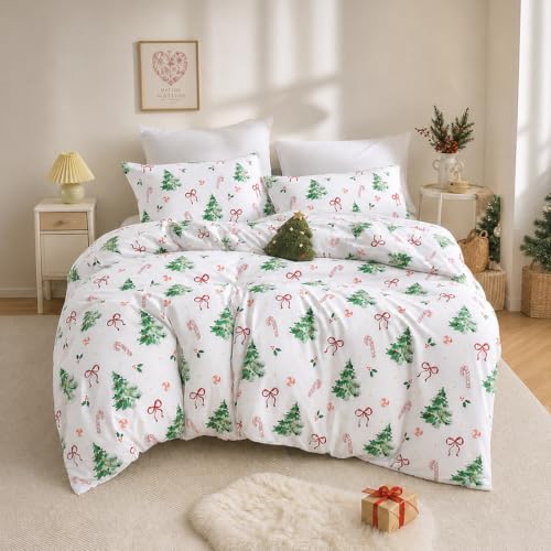 CCoutueChen Christmas Tree Duvet Cover Queen Candy Cane Holiday Bedding Set