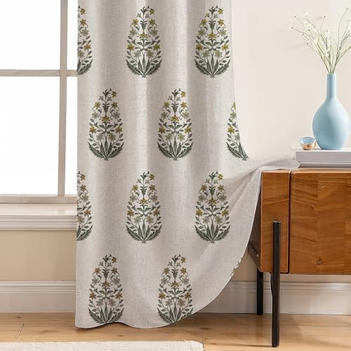 Image of LINENWALAS Printed Blackout Curtains for 7 Feet Door | Set of 2 | Printed Drapes | Thermal Insulated, Room Darkening Panels with Grommet Hanging for Living Room (Mustard mughal buta)