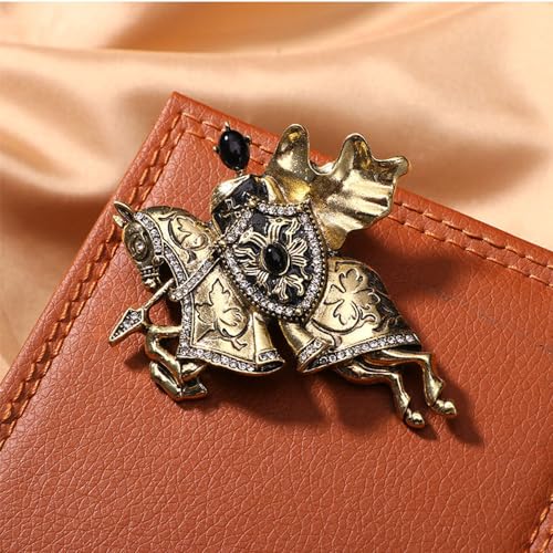 Image of Antique Knights Templar Brooch Pin for Women Men Unisex Rhinestone Crusaders Solomon's Temple Shield War-horse Luck Clover Leaf Engraved Vintage Dress Suit Accessories Jewelry Gift Souvenir