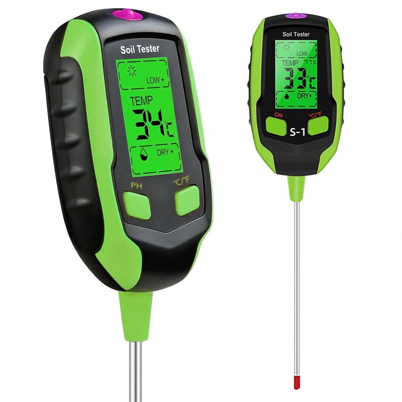 4-in-1 Soil Testing Meter, pH, Moisture, Temperature and Light Meter for Garden and Indoor Plants