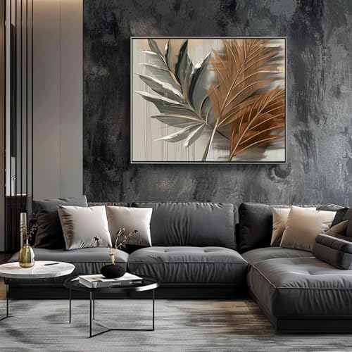 Art mural abstrait 80x110 cm tableau sur toile avec cadre gris et marron - 4