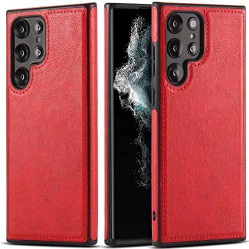 Coque cuir Samsung S22 Ultra anti-rayures protégeant la face arrière rouge