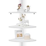 Joiishom Corner Wall Shelf Set of 3, Floating Corner Shelves for Wall, Rustic Wood Wall Storage Display Shelves for Living Room Bedroom Bathroom Kitchen (Round Edge-White)