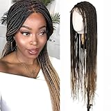 MS.FEEL Box Braided Wig Full Double Lace Glueless Braids Wig with Baby Hair Human Hair Blended Synthetic Black Braided Wig for Black Women (1B27, 30 Inch)