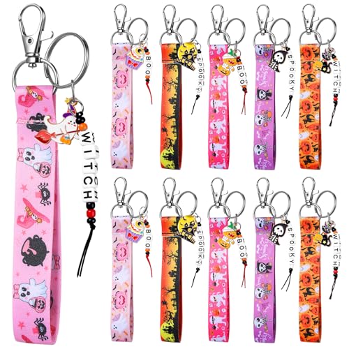 Huquary 12 Pcs Halloween Keychain Boo Basket Stuffers Wristband Keychain