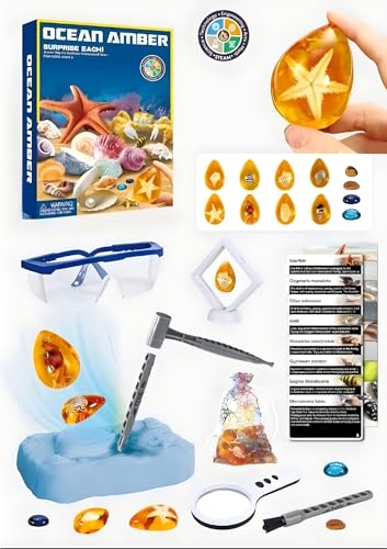 Boys Toys - Juego de excavación de fósiles de ámbar para niños de 6 a 8 años, juego de excavación de fósiles para niños de 6 a 8 años (ámbar)