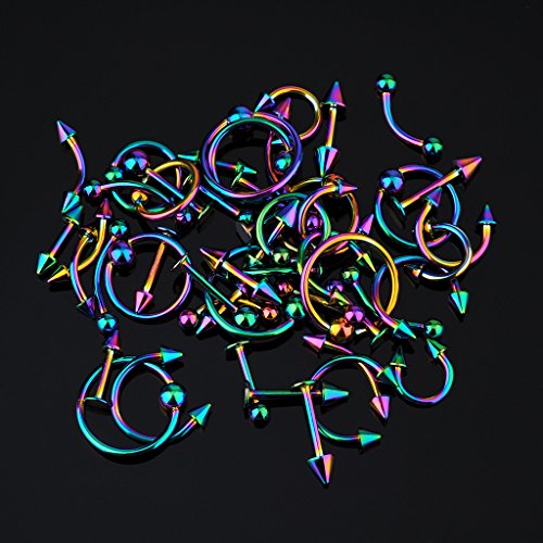 Ipink Spike Bars Labret Lip Ring Stud Body Piercing Stainless Steel Gold Plated 36-50Pcs 16G Mixed #TOP2