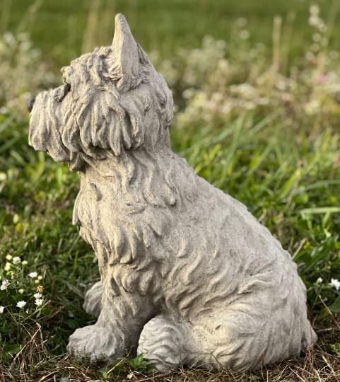 Generic White Concrete/Stone Scottie Dog Statue, Outdoor Statue, Realistic Stone Look, Durable Lawn Statue