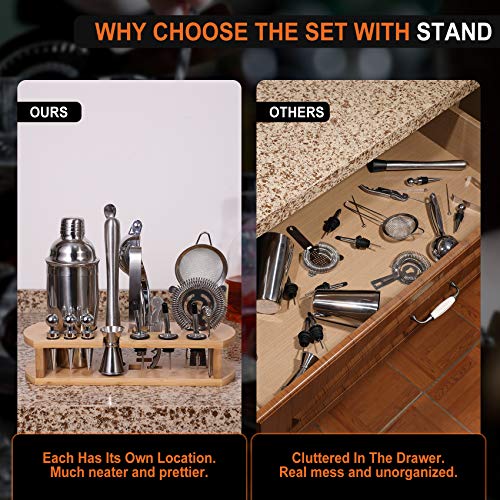24-Piece Cocktail Shaker Bartender Kit With Stand, 24 Oz Martini Shaker, Mixing Spoon, Muddler, Measuring Jigger, Lemon Squeez, Tongs, Corkscrew, Liquor Pourers And More Professional Bar Tools #TOP3
