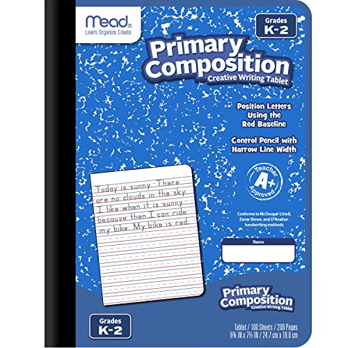 Mead Caderno de redação primária, pautado, séries K-2, 100 folhas, 19 x 24 cm, pacote com 4 (610053-