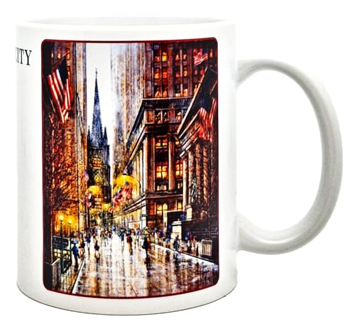 DESSAPT Arts - New York City - Wall Street - Mug Céramique 325 ml - Tasse-Cadeau Unique avec les Magnifiques Paysages New-Yorkais - Blanc Brillant