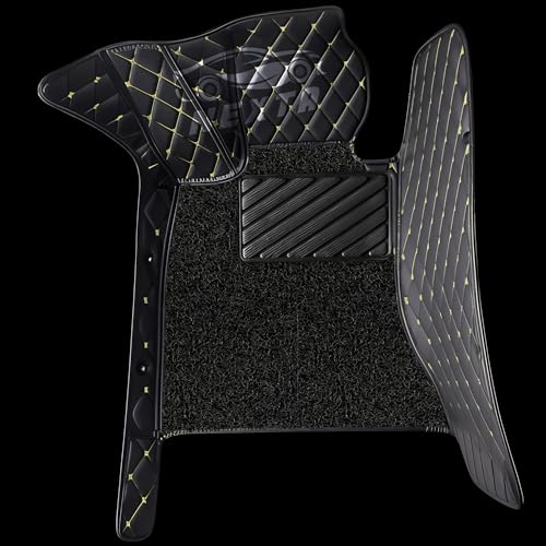 Image of NEXTA Premium Nappa Luxury Leather with Grass Mat Complete Set || 100% Waterproof and Washable||7D Cars Floor Mats for VinFast Limo Green - 7 Seater (All 3 Rows) | Color : (Black & Golden)