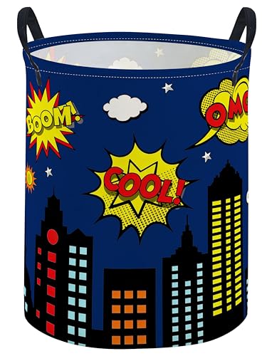 Image of ESSME Kids Laundry Basket,Spider Hamper Collapsible Canvas Waterproof Storage Bin foBoys, Cute Hamper,Gift Baskets(Blue City)
