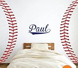 Custom Name Baseball Wall Decal for Kids Bedroom Room Baseball and Softball Stitches Laces Sports Theme for Boys Girls Playroom Nursery Wall Decor Decoration Art Mural Vinyl Sticker