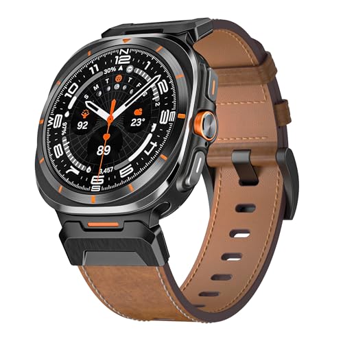 Compatible with Samsung Galaxy Watch Ultra Band 47mm Leather Replacement Watch Straps for Galaxy Ultra with Stainless Steel Connectors Women Men