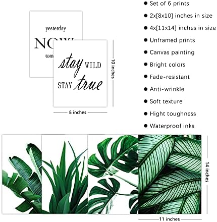 Wall Art Leaf Boho Wall Decor Green Botanical Prints Set of 6 Plants Minimalist Decor Tropical Leaves Asthetic Wall Images Home Decor Art Prints (Leaf Set A, 2x [8"x10"]+4x [11"x14"] UNFRAMED)