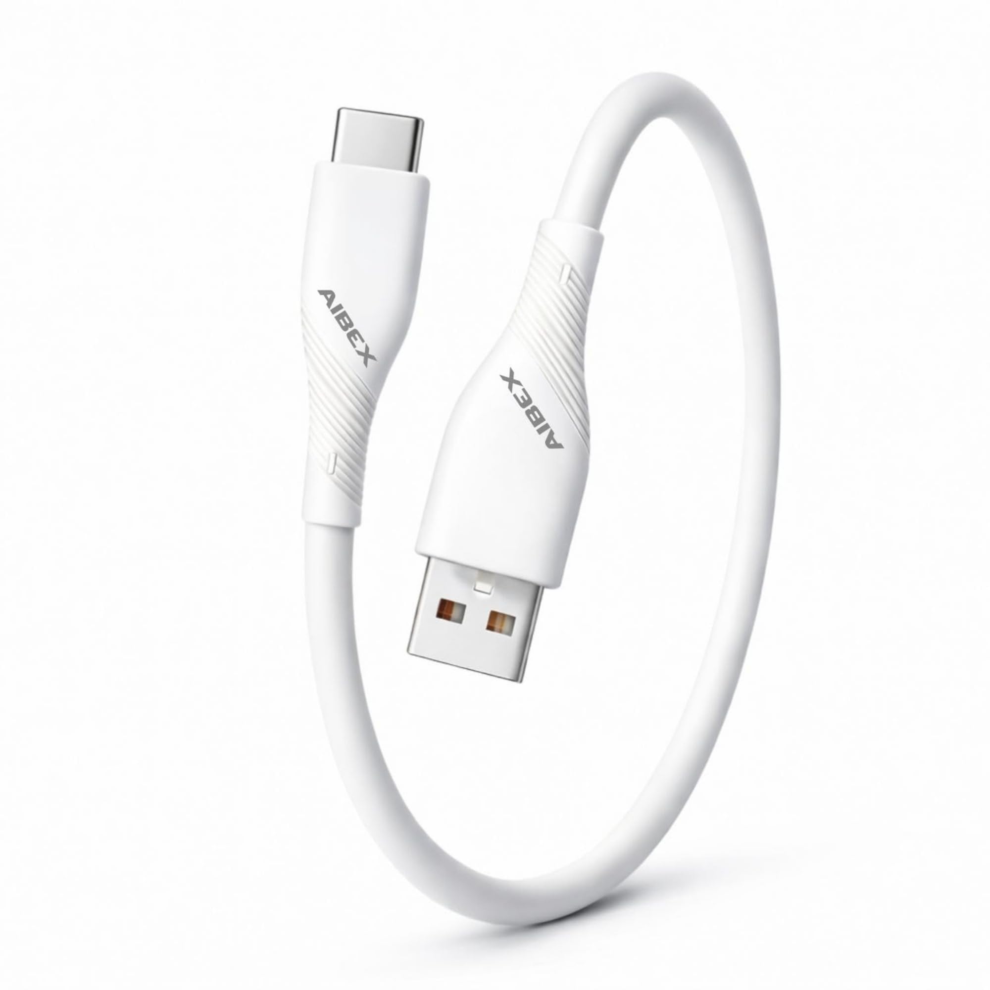 AIBEX® USB-A to Type-C 25 cm Powerbank Cable 3.4A Fast Charging & Data Sync Short Cord Compatible for Samsung, OnePlus, Xiaomi, Realme, Vivo, Oppo, Google Pixel, iPad, Tablets, Laptops, Travel (White)