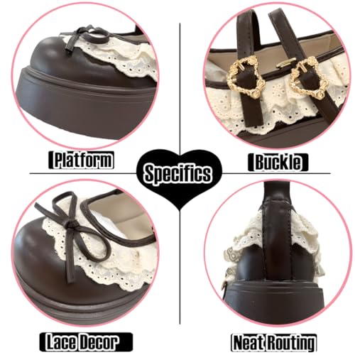 Kawaii Lolita Gothic Y2K Round Toe Chunky Heels Bows Ruffle Lace Trim Straps Mary Jane Platform Shoes2