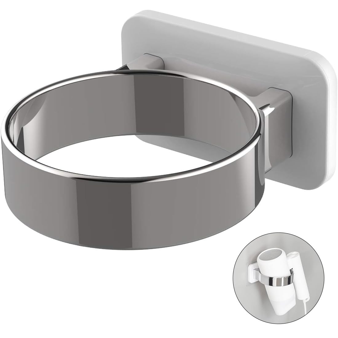 Soporte De Pared Para Secador De Pelo Sin Taladrar, Acero Inoxidable, Adhesivo