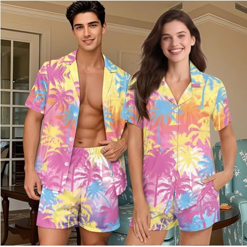 Couples Pajamas Women & Mens Matching Pajamas Set Short Sleeve V-Neck Sleepwear 2 Piece Nightwear2