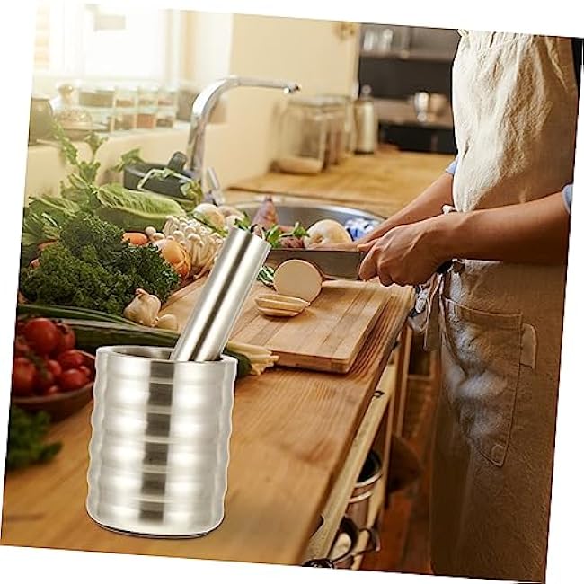 Garneck 1set Stainless Steel Garlic Crusher Ginger Mincer with Pestle Easy to Clean Kitchen Tool for Crushing Garlic Grinding Spices and Seasonings