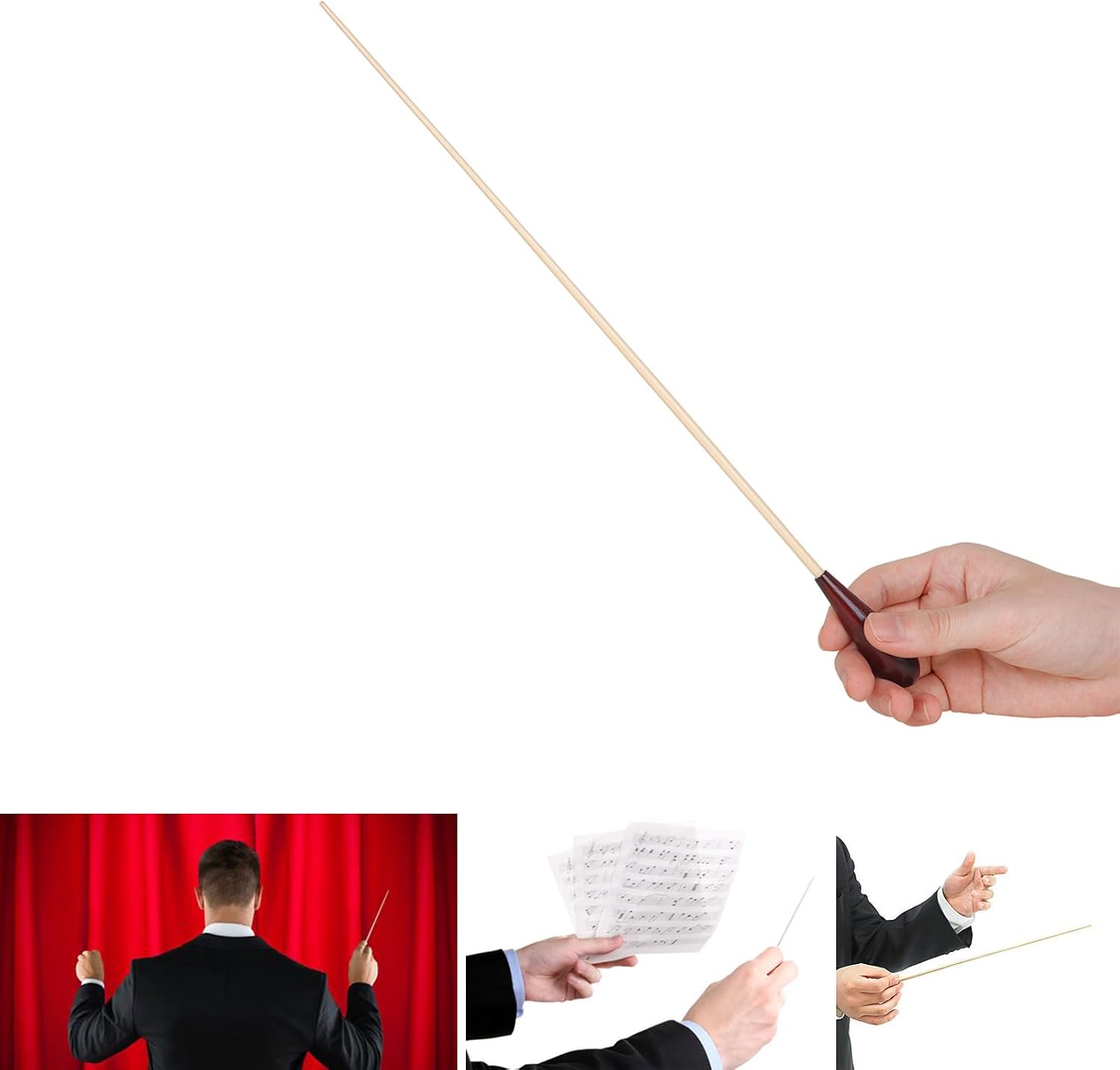 Music Conductor Batons, Wood Handle Musical Conducting Batons Orchestra Conducting Band Music Batons for Leader, Box: 44 * 3.5 * 3.5cm, Balck