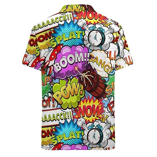 Comic Style Cute Shirts for Men Hawaiian Casual Short Sleeve Blouse Graphic Button Down Tee Top4