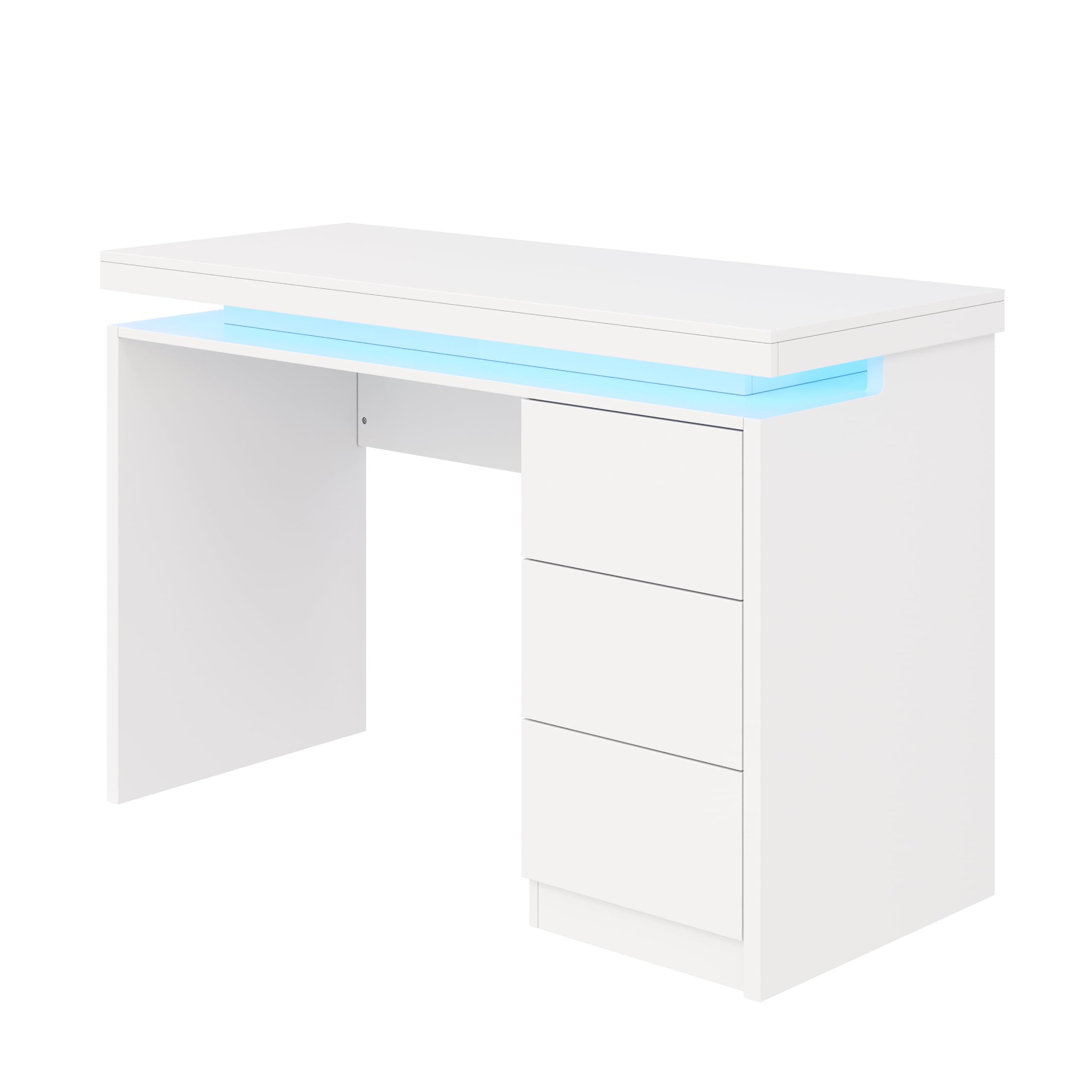 Escritorio con tres cajones, superficie de trabajo ampliada y ampliada, patas reforzadas, color blanco, 120 x 50 x 78,5 cm, para oficina en casa