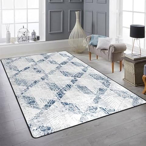 9CH Country Farmhouse Style Area Rugs, Gray Blue Modern Rug Carpet Non-Slip for Living Room Bedroom Kitchen 7' X 5' Cover