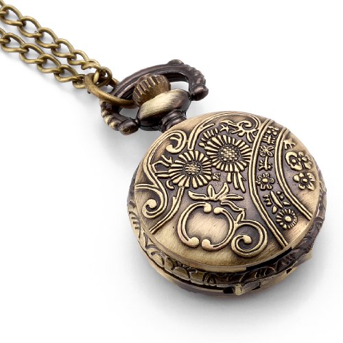 JewelryWe Steampunk Damen Herren Taschenuhr DREI Pferden Design auf Deckel Uhranhänger Quartz Kettenuhr Uhr Halskette – Bild 3