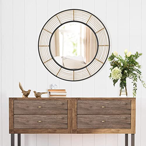 RiteSune 28 Inch Round Rattan Wall Mirror, Black Metal Frame Decorative Mirror, Fit for Bathroom, Vanity, Living Room, Bedroom, Entryway - Image 9