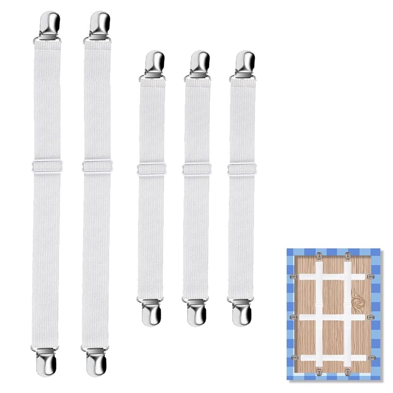 Azlanway Pinces à Nappe réglables – Lot de 5 Serre-nappes Invisibles avec Sangle élastique, sans Outil, Blanc, pour Table épaisse, Jardin, Pique-Nique, Usage...