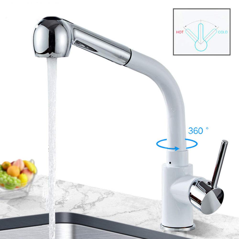 Grifo Cocina Extraible Giratorio de 360 ​​Grados de Latón Caliente y Frío 2 Modos Grifo de Cocina Extensible Griferia Cocina Grifos Cocina-Blanco
