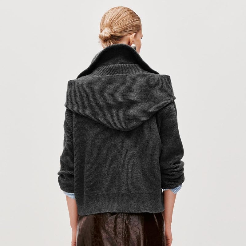 URBAN REVIVO Women Pullover Sweater Long Sleeve with Detachable Cape & Shawl Collar Zip