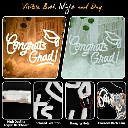 Image of Congrats Grad Neon Sign with Graduation Cap, 16*11In Warm White Grad Light Up Led Sign for Class of 2026 Graduation Party Decorations Prom Celebration Gifts Kindergarten High School College Wall Decor