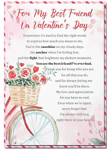 Best Friend Valentine Card, Valentine Card for Friend with Envelope and Seal, Express Your Love with Our Friend Valentine Card, Blank Inside Valentines Day Card for Best Friend