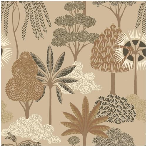 YöL Akiko Beige Wallpaper - Foliage Botanical Trees Jungle Leaves - Beige Brown Gold - 10.05m x 53cm Roll - Washable Paste The Paper - Feature Wall - Bedroom Living Room Dinning Room