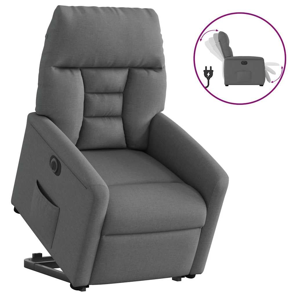 Sillón de relax eléctrico con ayuda para levantarse de tela gris oscuro, ajustable manualmente con ayuda para levantarse y tumbarse, cómodo sillón de televisión con ajuste de asiento,