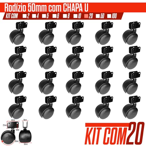 Kit 20 Rodinhas Giratória Para berço Móveis Pesados Em Perfil U 19 mm Rodizio 50mm