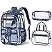 Fimibuke Clear Backpack for Boys, 3PCS Heavy Duty PVC Transparent Boys Backpack with Lunch Box & Pencil Case, School Stadium Event Approved Toddler School Bookbag for Preschool Kindergarten Elementary