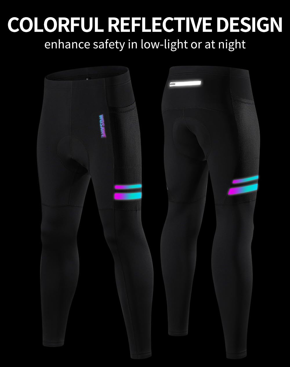 WOSAWE Pantalon de Cyclisme Homme Hiver Thermique VTT Compression Leggings Respirant 4D Rembourré Collant de Vélo