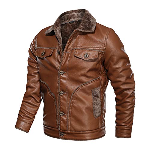 Men Leather Jacket Faux Leather Coat Parka Motorcycle Bike Bomber Jackets Men Fur Lining Coats Men Black M #TOP2