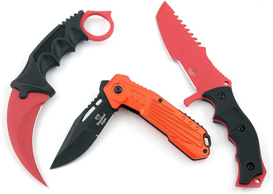 Snake Eye Tactical Triple Set Fixed Blade Mini Huntsman Folding Knife Outdoors Hunting Camping Fishing Self Defense (Black)