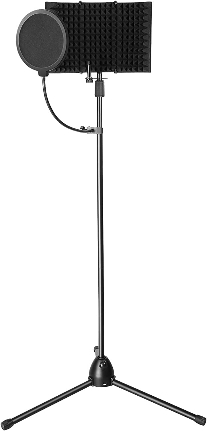 DEVICE OF URBAN INFOTECH Dual Microphone Stand with 3 Panel Isolation Shield,Sound Proof Foam Vocal Booth Adjustable Mic Stand with 2 Mic Clip Holder Reflection Filter for Mic with Stand-image-19